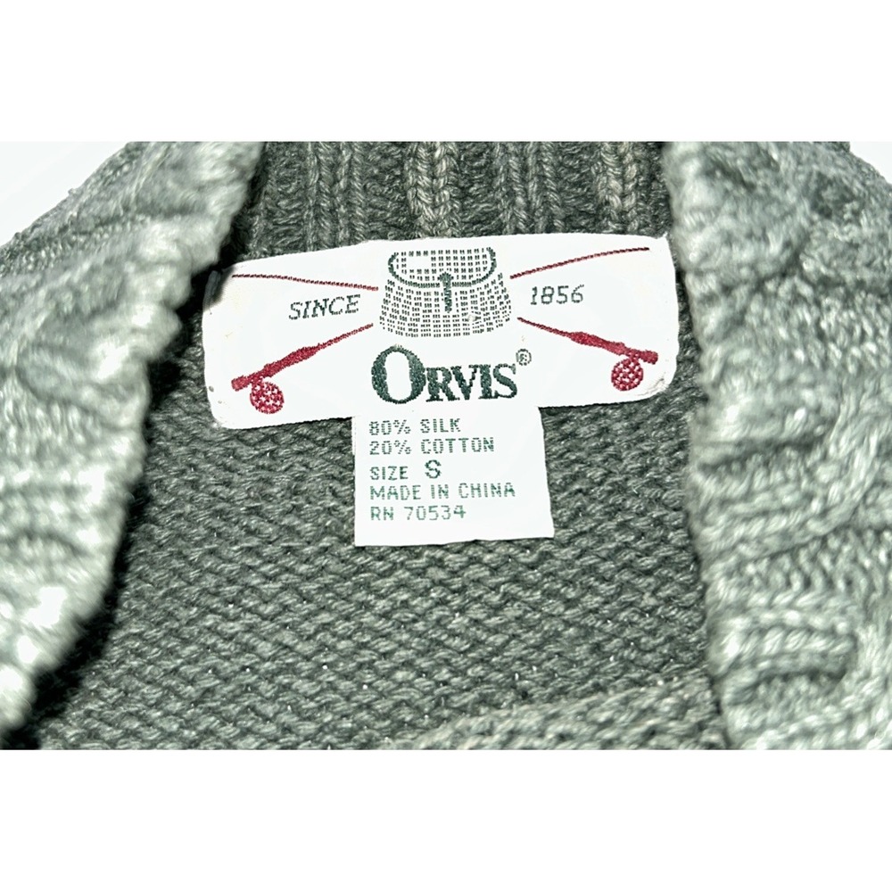 Vintage Orvis Sweater Womens S Sage Green Cable Knit Silk Blend Mock Neck 90s - Picture 3 of 7
